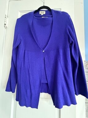 Chico's Vibrant Purple Single-Button Open Cardigan w/ matching sleeveless tank.